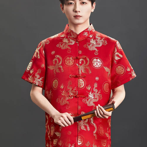 夏季唐装短袖上衣爸爸婚宴生日服