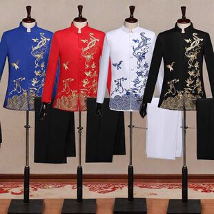 中式结婚立领男装合唱演出服主持司仪礼服唐装新郎敬酒服中山装春