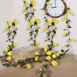 黄色仿真玫瑰花藤条管道美化下水道装饰遮挡花藤缠管子神器假花蔓