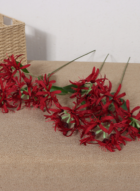 3头红色彼岸花仿真花 国风汉服马面裙手拿拍照道具搭配绢布假花艺