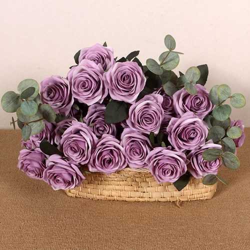 紫色10头把束仿真玫瑰花束