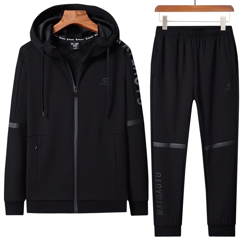 迈高途冬季连帽男士户外套装运动加绒防寒保暖男装外套时尚水貂绒