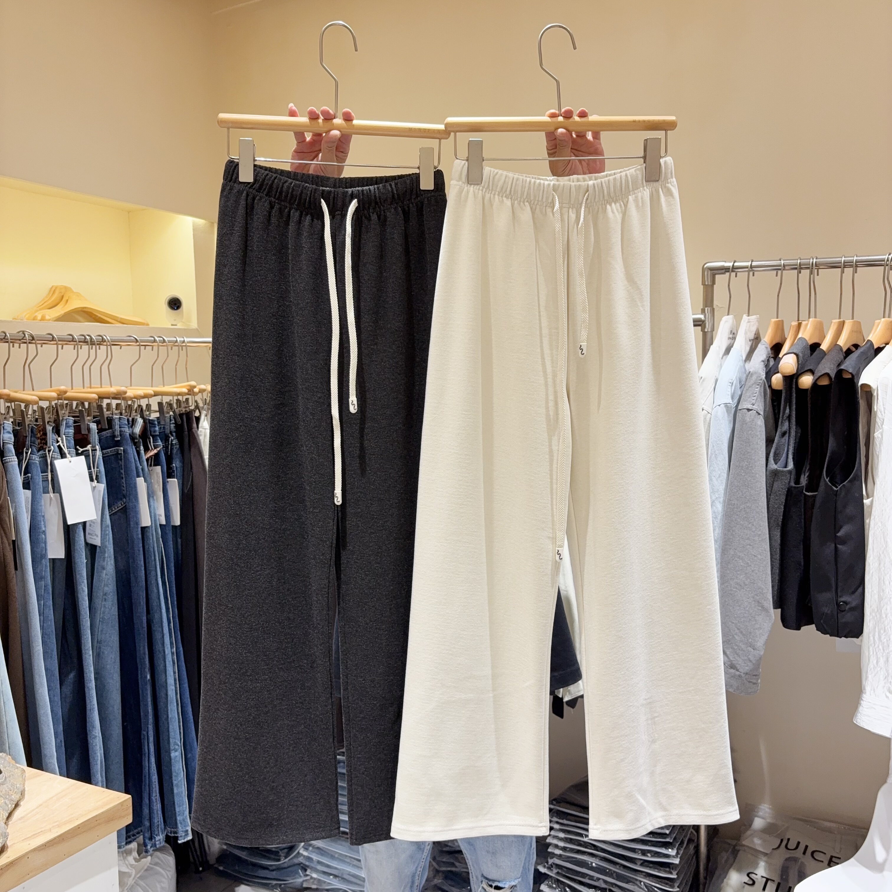 太太太实穿啦!显瘦窄版直筒裤女长裤厚实休闲松紧腰抽绳阔腿裤女