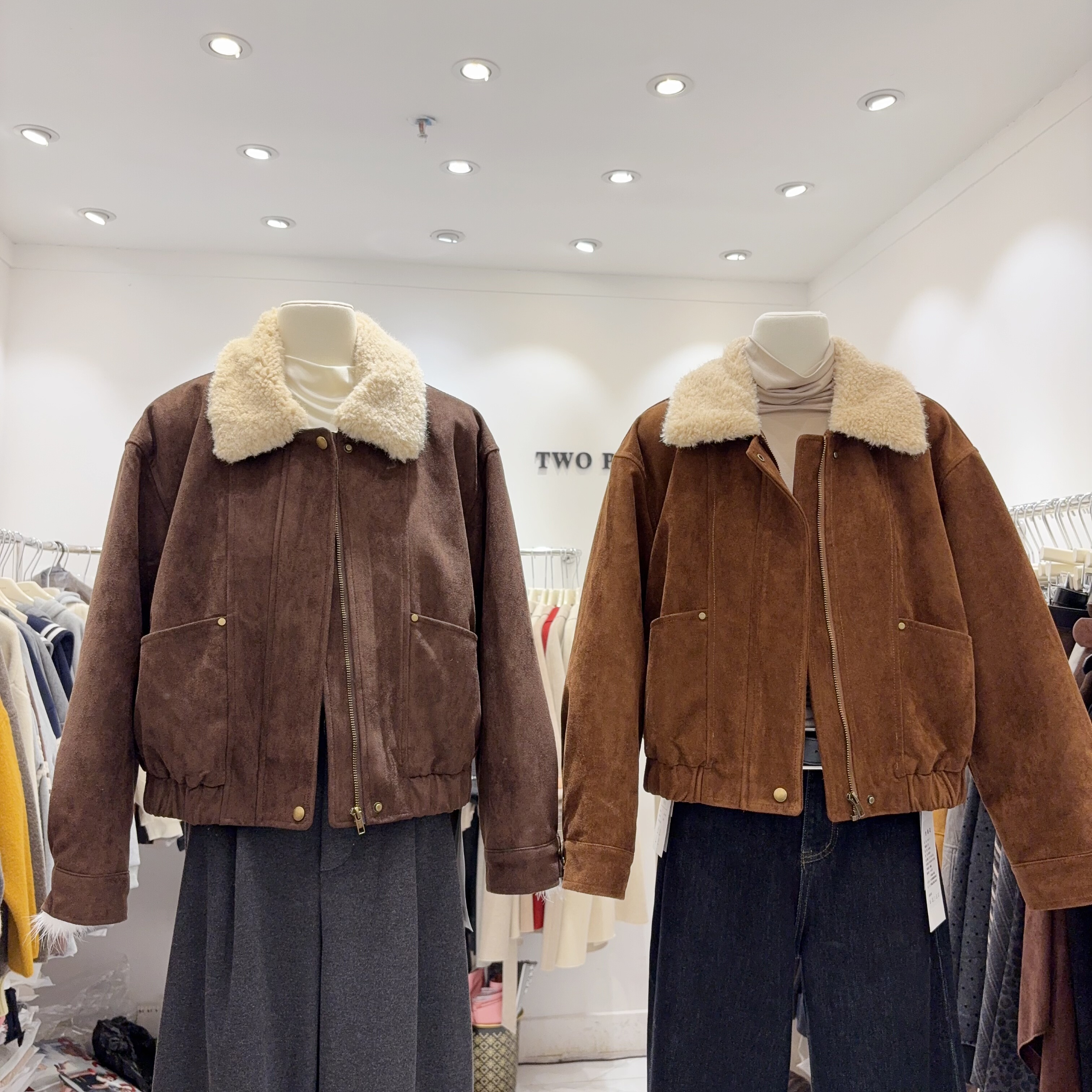 韩国时髦复古感！毛毛领露皮绒外套女加棉厚款保暖棉衣女棕色外套