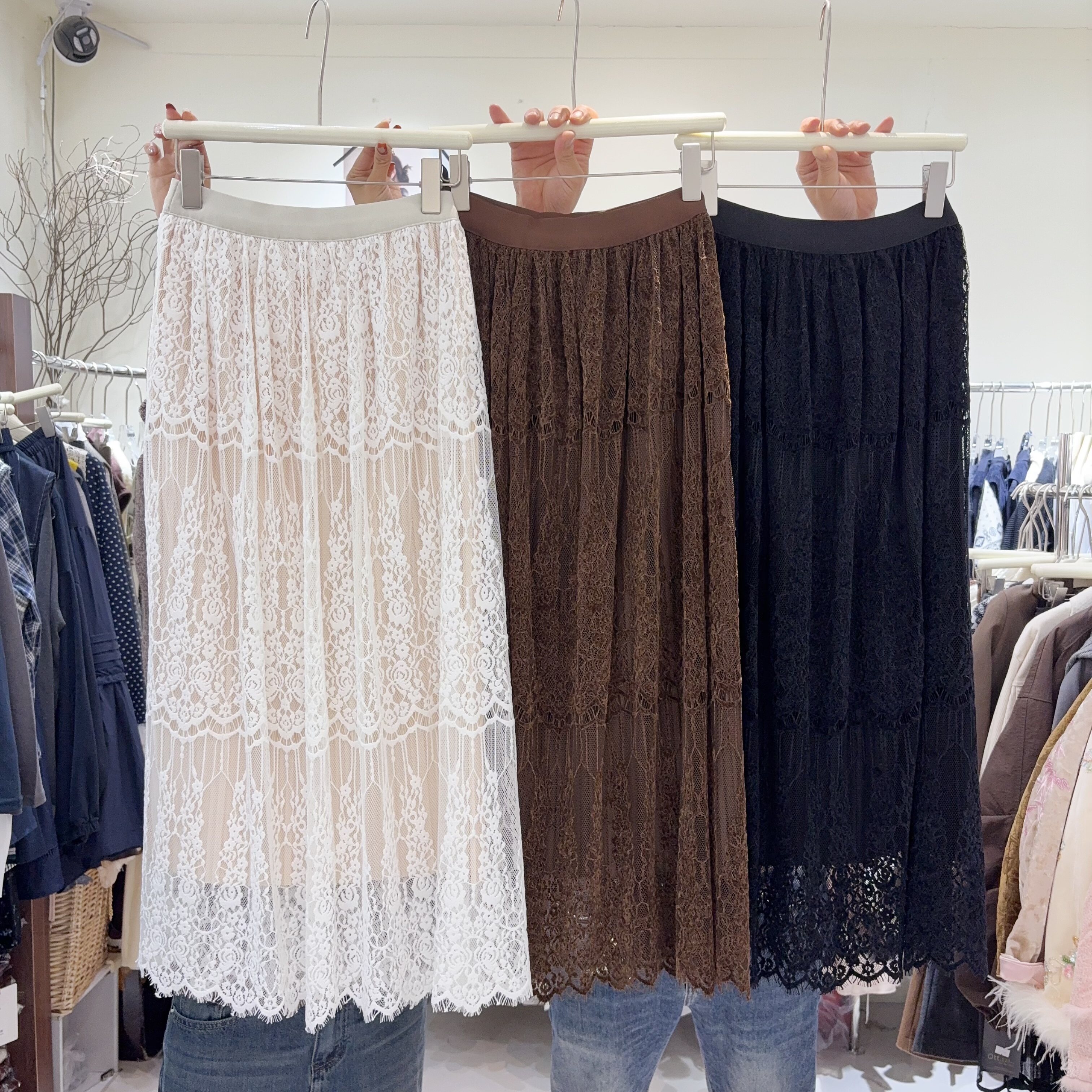 甜妹蕾丝半身裙！秋冬双面穿金丝绒百褶裙蕾丝钩花半身裙直筒裙