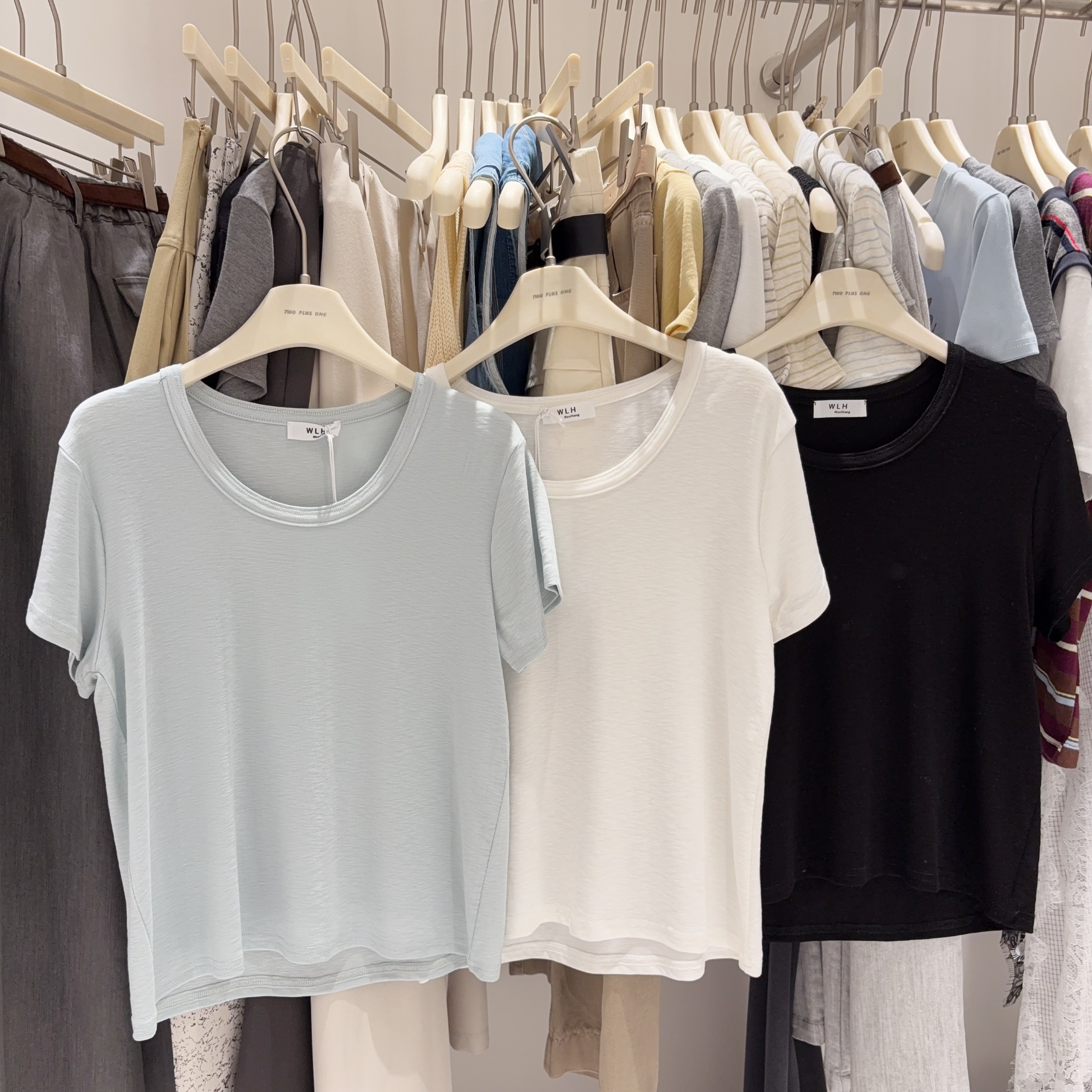 纯欲风低圆领T恤女短袖宽松显瘦柔软纯色打底衫上衣夏季薄款亲肤