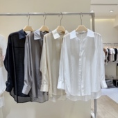 防晒衫 轻薄天丝棉衬衫 简约气质纯色衬衣女夏季 侧开叉上衣微透视