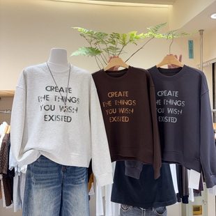 休闲百搭款！圆领套头字母卫衣女长袖宽松显瘦上衣慵懒风小众搭配