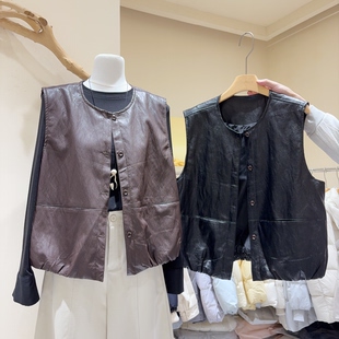 2026早春新款环保蛋白皮马甲外套女外穿无袖皮衣坎肩背心上衣柔软