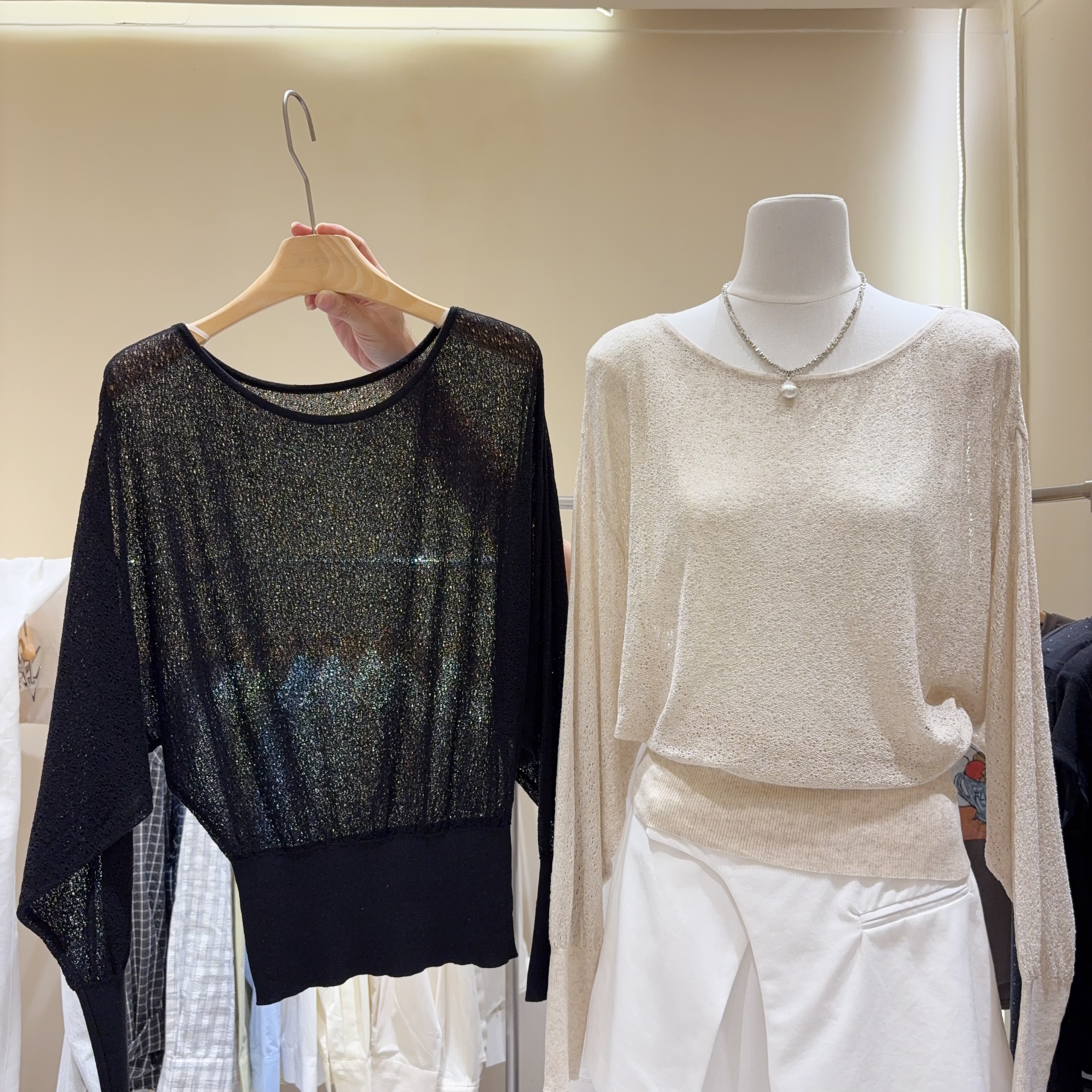 韩国设计师款慵懒风蝙蝠袖圆领套头针织衫莱赛尔亚麻上衣透视毛衣