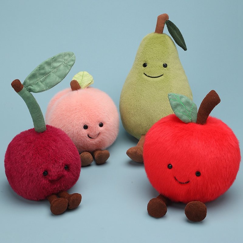 卡通水蜜桃苹果梨子公仔毛绒玩具太阳月亮玩偶星星牛角包布娃娃女