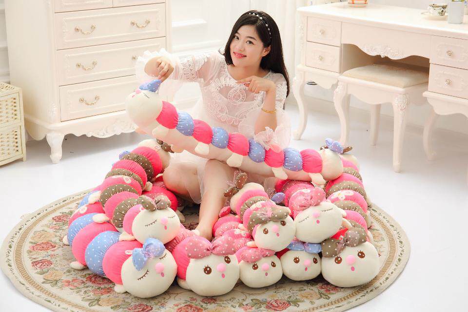 卡通七彩双头毛毛虫睡觉抱枕毛绒玩具公仔布娃娃创意玩偶生日礼物