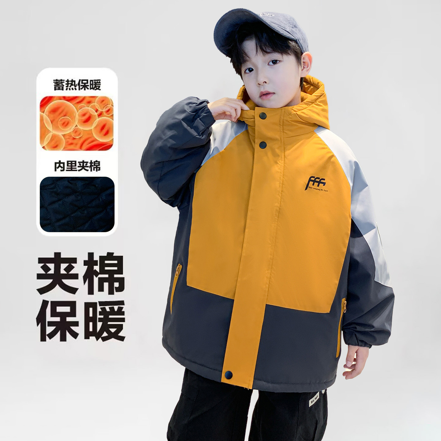 儿童装男童夹棉外套2025新款冲锋衣薄棉风衣加厚二棉中大童秋冬款
