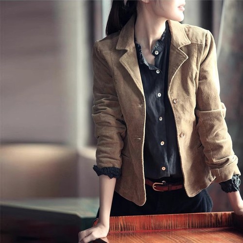 新款灯芯绒修身休闲风条绒小西装