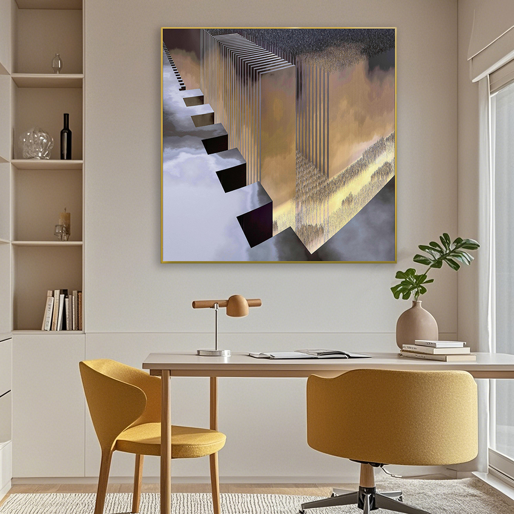 客厅沙发背景墙挂画现代轻奢风几何建筑装饰画工业风墙画图片