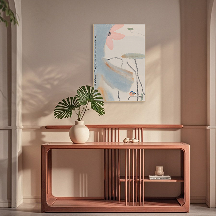 荷花图国画新中式玄关茶室挂画