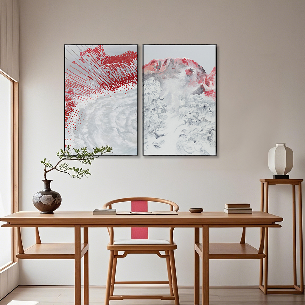 双联组合画双拼现代红色抽象画客厅主卧酒店大堂挂画样板房装饰画图片