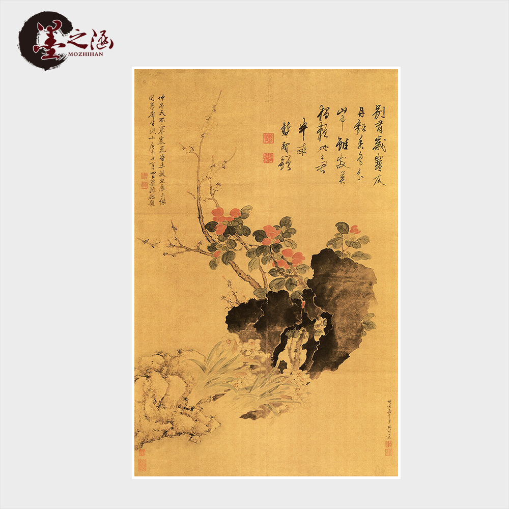 清 樊圻 岁寒三友图 国画花鸟画 宣纸绢布 艺术微喷字画 装饰挂画