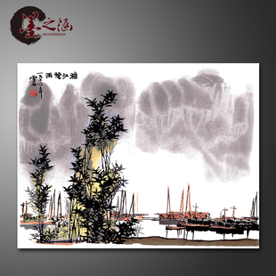 国画 白雪石 漓江烟雨 风景水墨山水画 客厅卧室办公室挂画 微喷