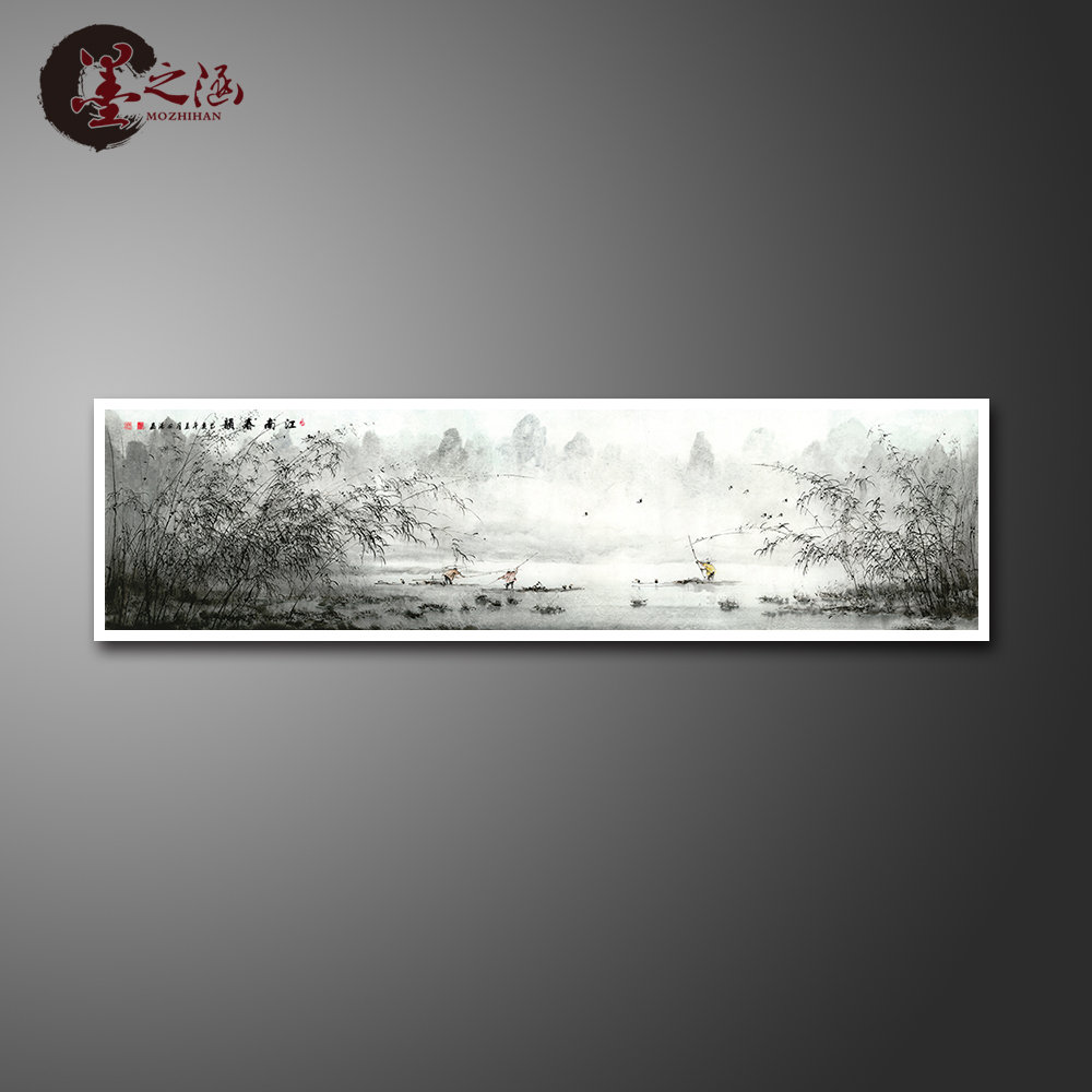 国画 江南春韵 水墨山水风景 装饰挂画 宣纸绢布 卷轴 艺术微喷