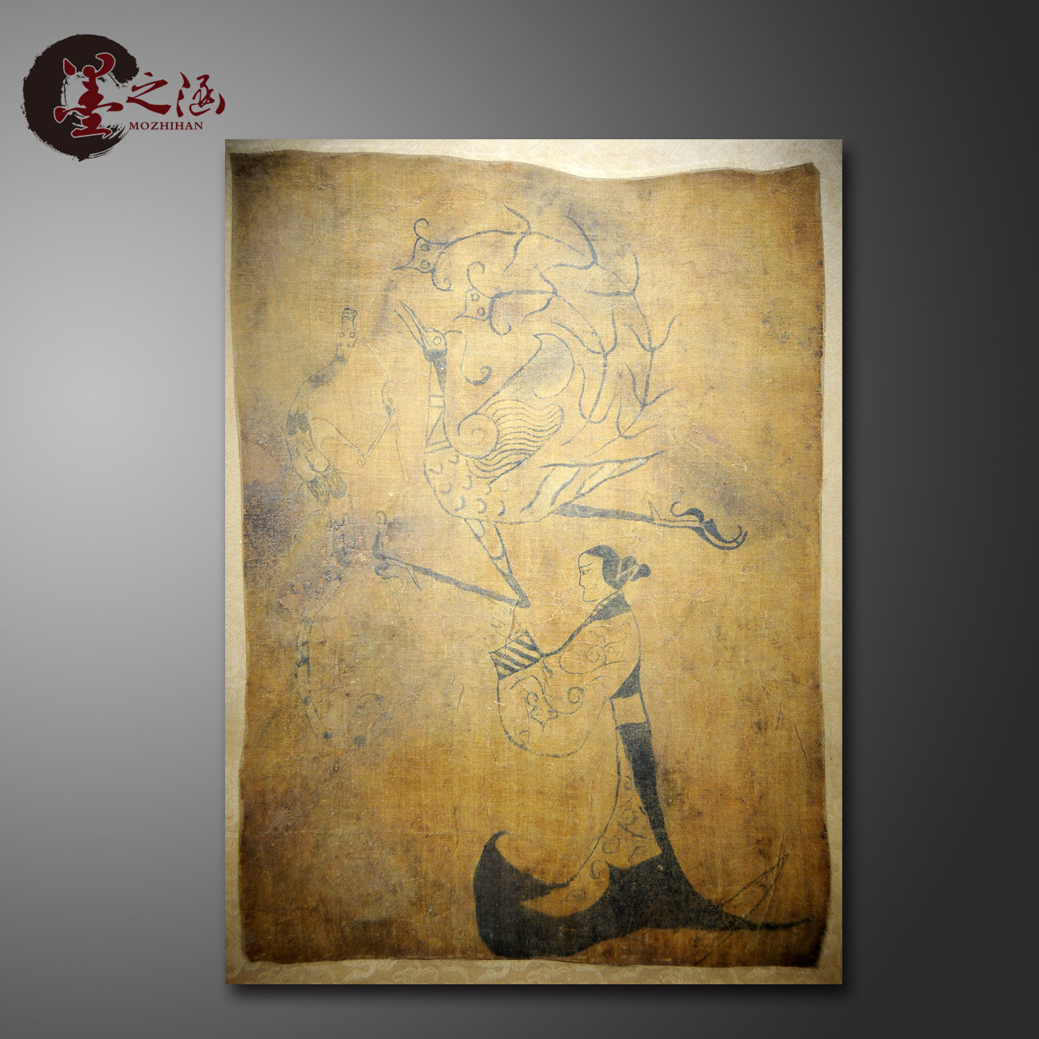 战国 人物龙凤帛画 宣纸仿绢国画装饰画 艺术品书画微喷