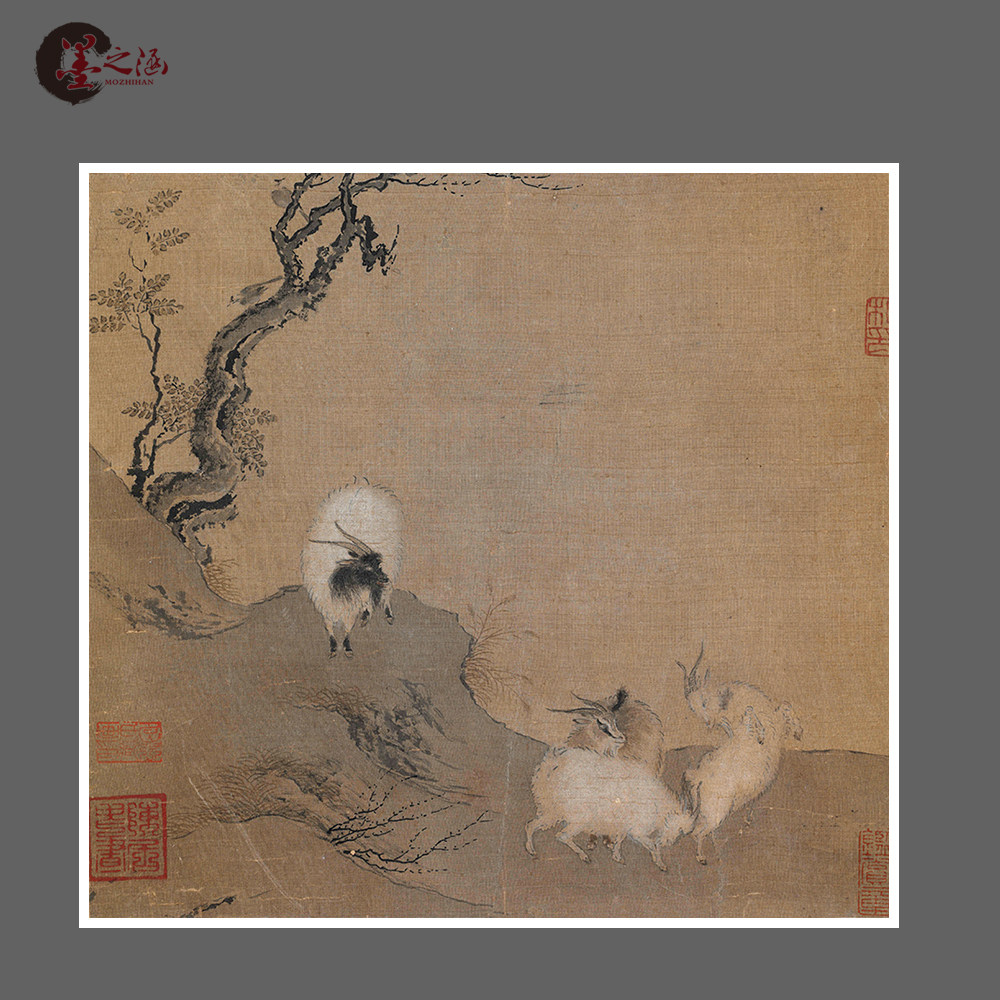 宋 陈居中 四羊图 古画宋画动物画 仿古高清国画 艺术微喷复制画