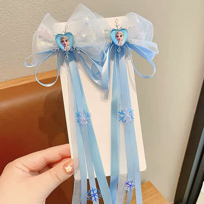 儿童公主网纱蝴蝶结发夹冰雪奇缘爱莎对夹可爱女孩宝宝飘带辫子发
