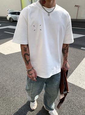 夏季重磅280G定制缝针四点刺绣高定双面针织宽松休闲短袖T恤男女