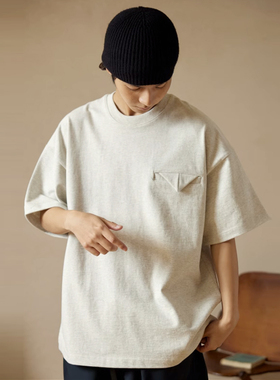 夏季日系街头基础圆领纯色T恤纯棉休闲宽松百搭重磅短袖打底衫男