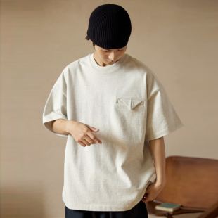 男 打底衫 夏季 日系街头基础圆领纯色T恤纯棉休闲宽松百搭重磅短袖