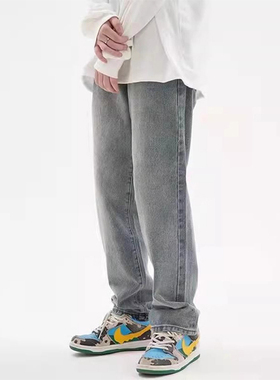 高街vibe美式复古水洗做旧休闲牛仔裤男街头直筒垂感宽松百搭裤子