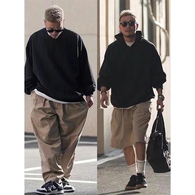 日系纯色重磅宽松纯棉连帽卫衣