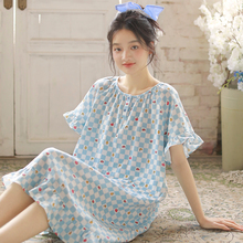 甜美碎花短袖睡裙女夏季2025新款纯棉纱布中长款睡衣裙可外穿薄款