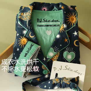 外贸卡通情侣磨毛睡衣男款秋冬水洗全棉女款长袖家居服套装可外穿