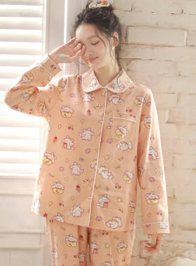 秋季全棉睡衣女2025新款甜美卡通布料100全棉磨毛冬季家居服少女