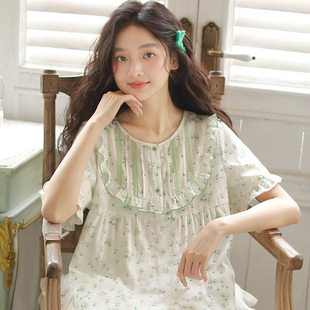 布料100全棉睡衣薄款 女士睡裙短袖 甜美碎花睡裙家居裙 新款 夏季