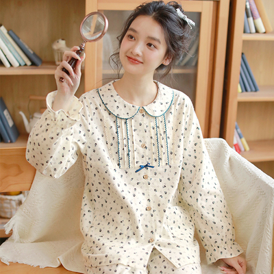 2025新款甜美碎花纯棉睡衣秋冬女
