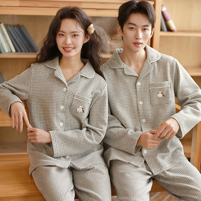 2025新款秋冬加厚空气层夹棉睡衣男女款纯棉长袖开衫可外穿套装