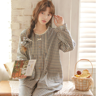 家居服防凸点 纯棉纱布长袖 赠发圈甜美少女睡衣女士春秋季 2025新款