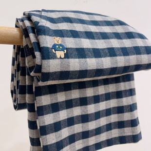 秋冬加厚纯棉格子睡裤女卡通刺绣宽松长裤简约可外穿家居裤睡衣