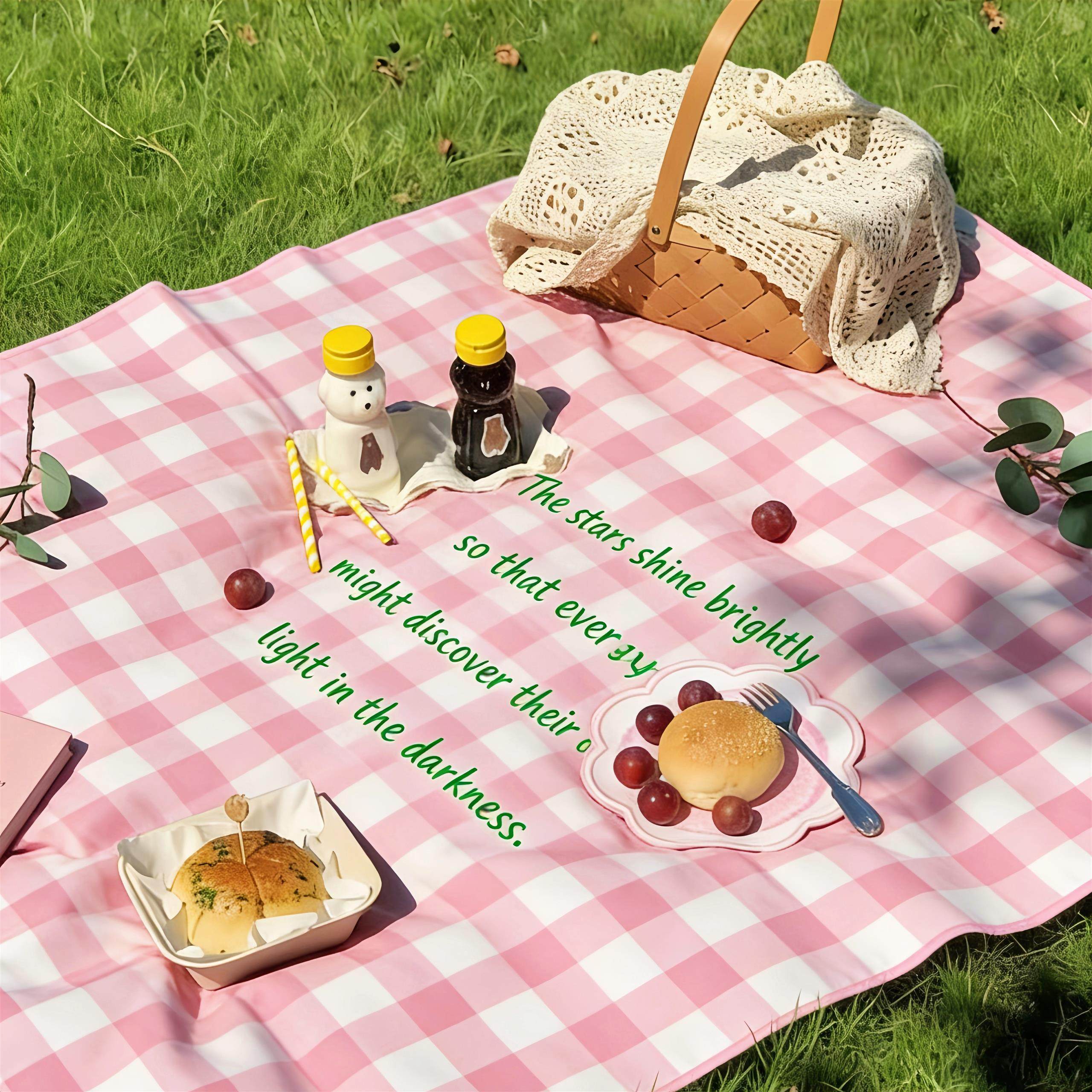 粉色格子野餐布户外春游草地垫子便携式超轻露营野餐垫沙滩折叠垫,户外/登山/野营/旅行用品,野餐垫,淘宝优惠券,粉丝福利购,淘宝优惠卷