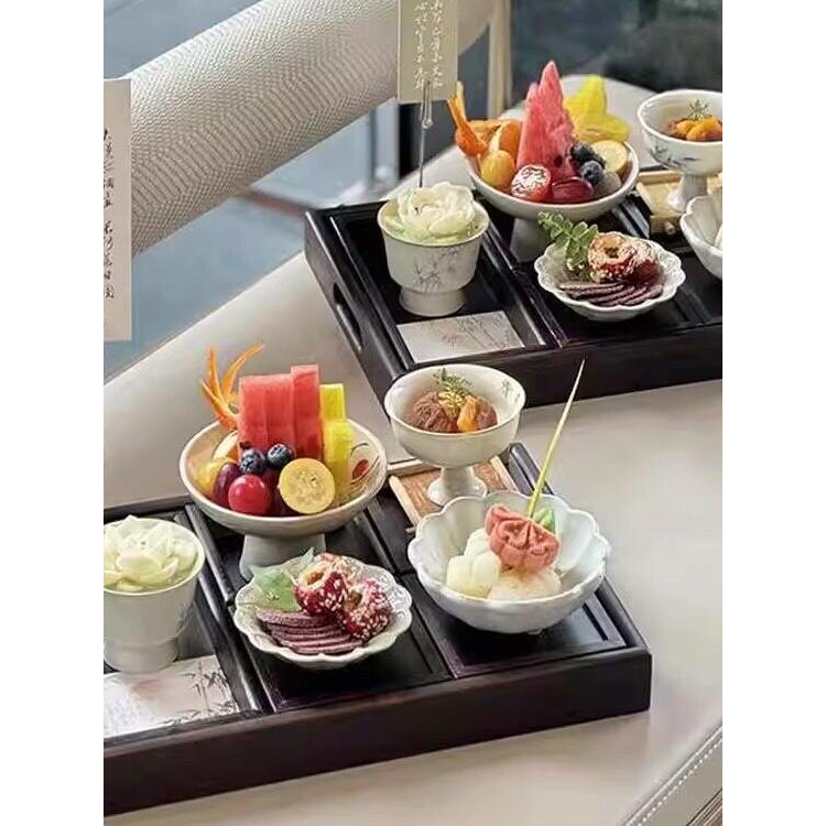 商务茶歇摆台国风茶歇摆台新中式托盘精致茶歇装饰下午茶点心盘