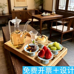 新中式茶歇精致茶点盘下午茶点心餐具专用美容院茶馆水果糕点托盘
