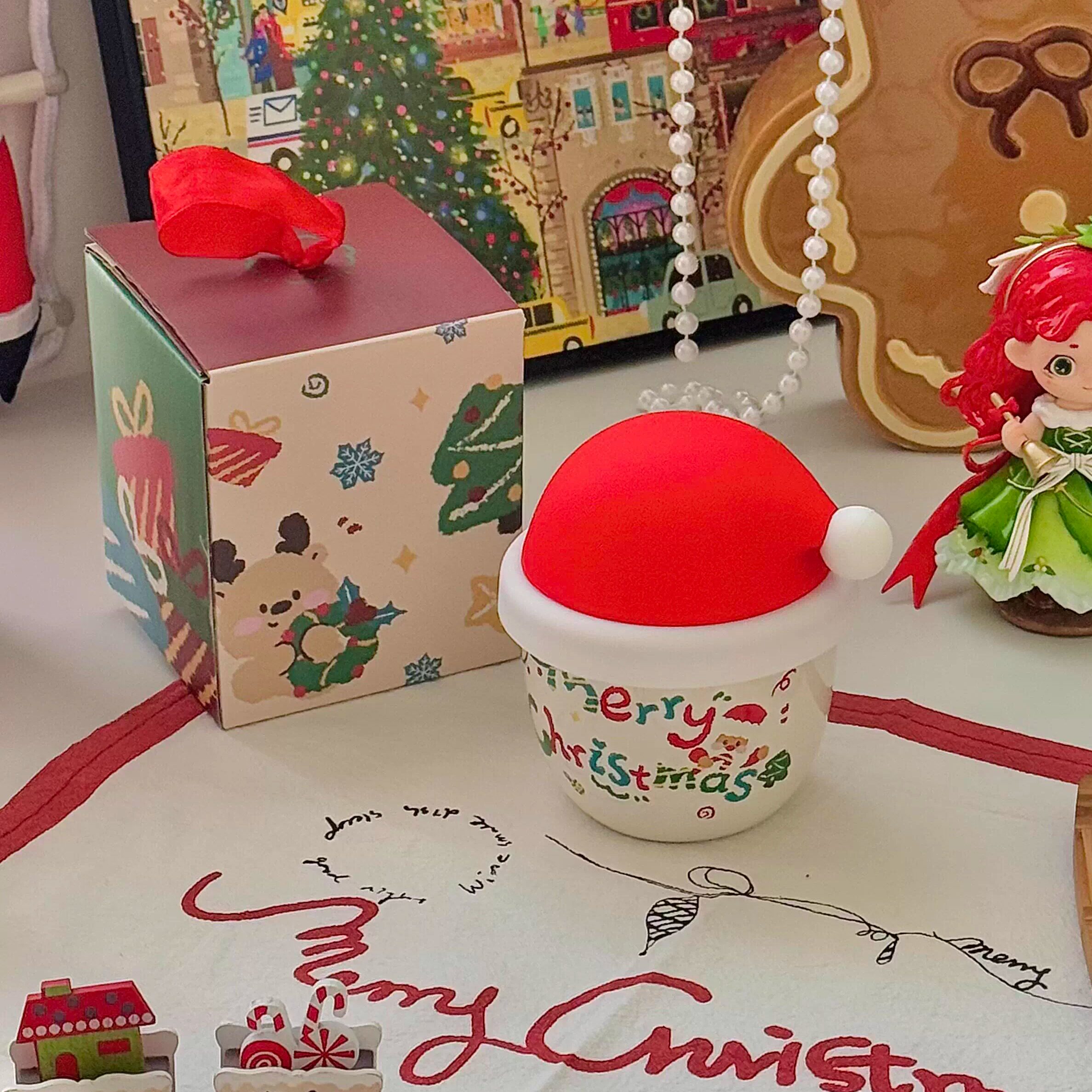 圣诞陶瓷咖啡杯带盖子个性办公室水杯高颜值超好看的设计感手握杯