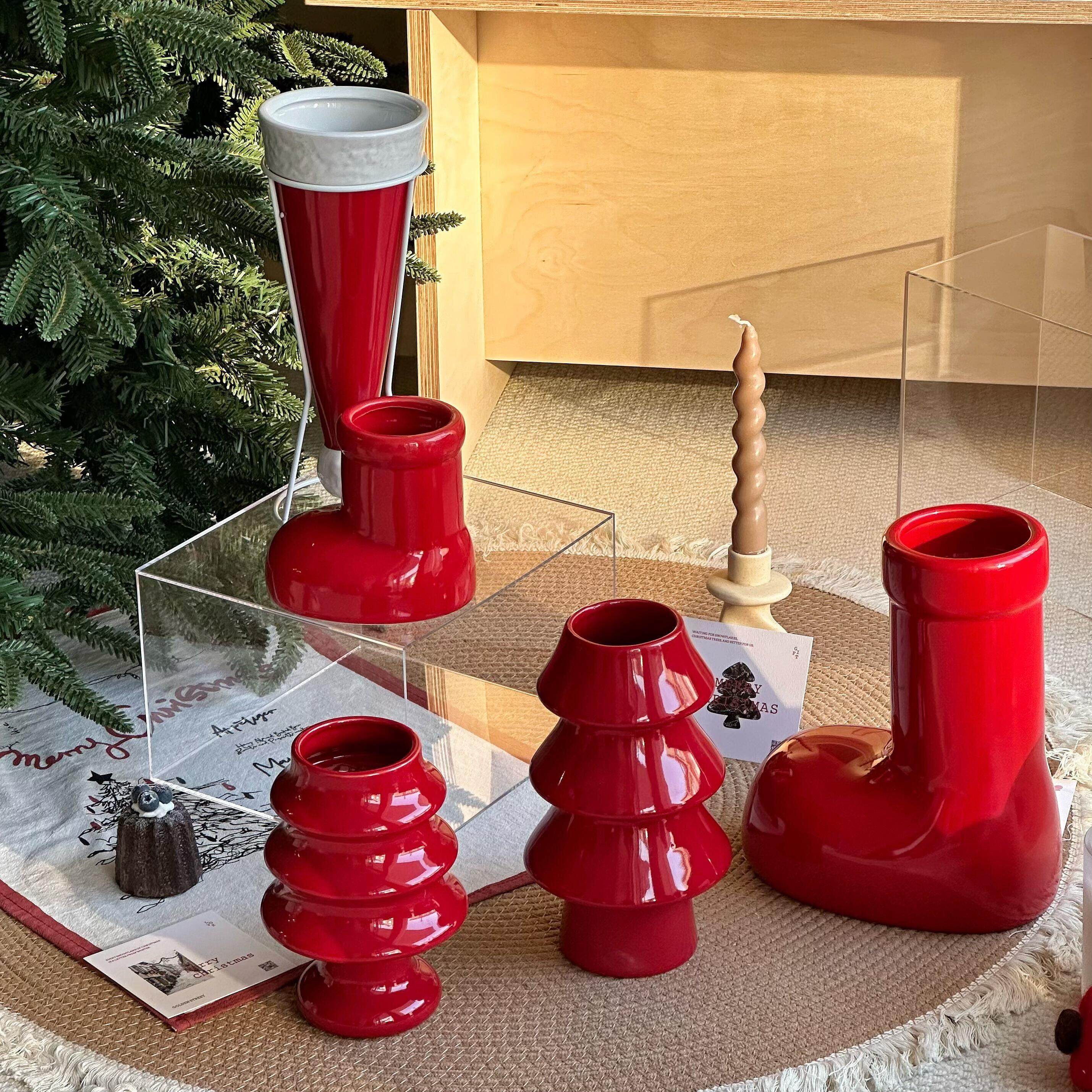 红鞋子陶瓷花瓶轻奢插花摆件高级小众喜庆家居装饰花瓶圣诞节摆件,家居饰品,花瓶,淘宝优惠券,粉丝福利购,淘宝优惠卷