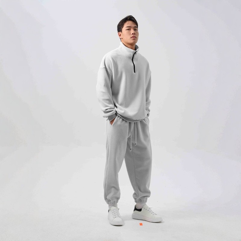 加绒运动卫衣男款套装休闲美式健身外套秋冬高领长袖卫裤两件套