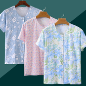 汗衫 中老年人短袖 家居服妈妈加肥加大码 睡衣女士纯棉宽松薄款 开衫