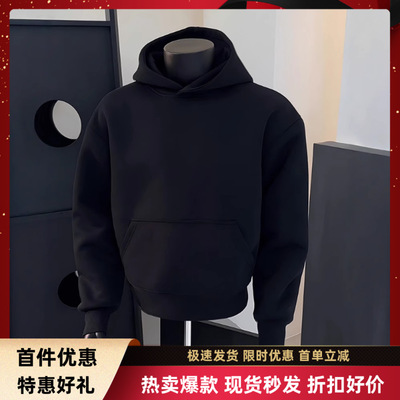 cleanfit黑色重磅卫衣男款秋冬