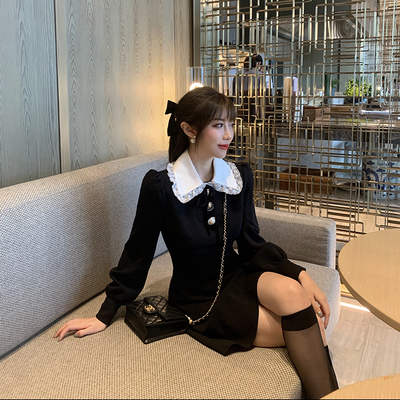 千金感小黑裙重磅珍珠收腰显瘦