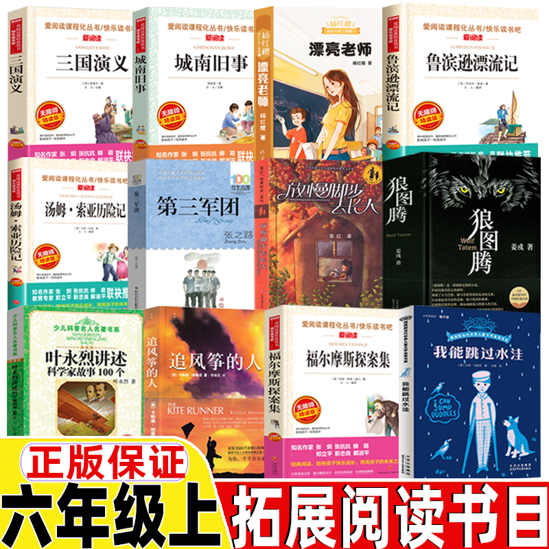 六年级上册必读课外书我能跳过水洼狼图腾漂亮老师和坏小子第三军团追风筝的人叶永烈讲述科学家故事100个鲁滨逊漂流记三国演义6上